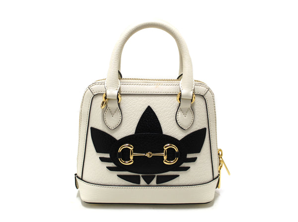 Limited Edition Adidas x Gucci Horsebit 1955 Mini Top Handle White Leather Bag