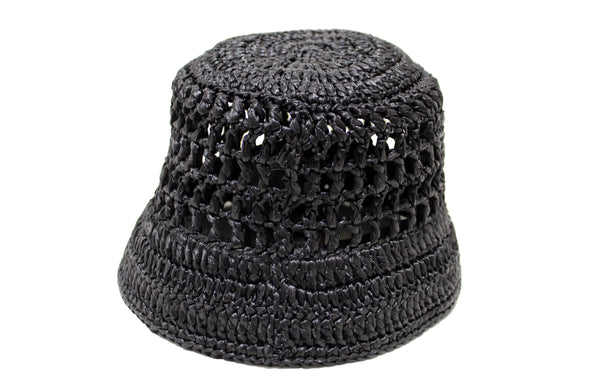 Prada Black Raffia Bucket Hat Size S