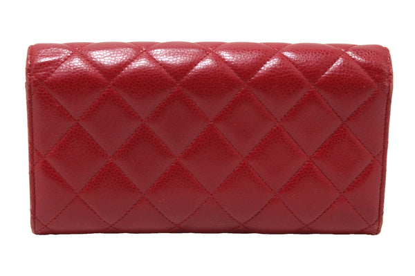 Chanel Red Caviar Leather Quilted Long Flap Wallet