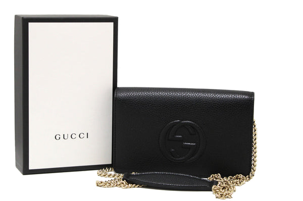 新的Gucci黑色Soho Soho Disco皮革錢包鏈條交叉身體袋
