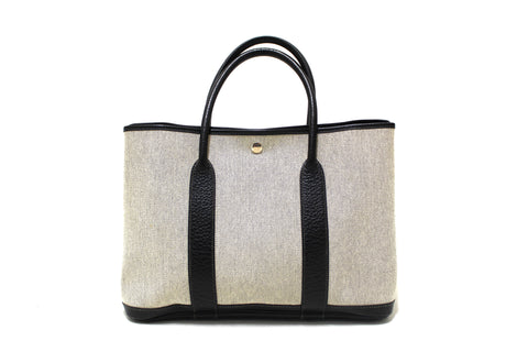 Hermes Grey Toile and Black Leather Garden Party 36 MM Tote Bag