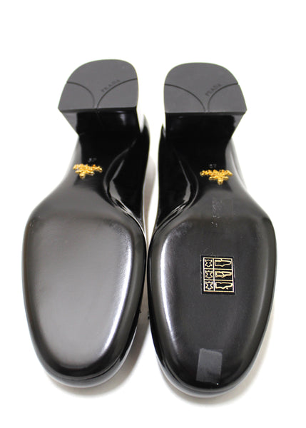 New Prada Bow Black Patent Leather Pumps Size 37