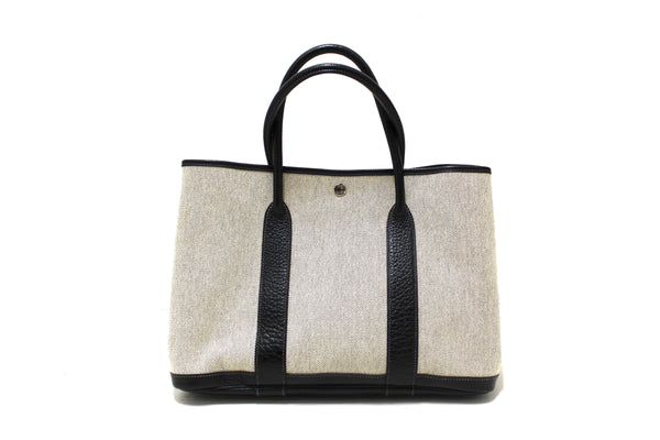 Hermes Grey Toile and Black Leather Garden Party 36 MM Tote Bag