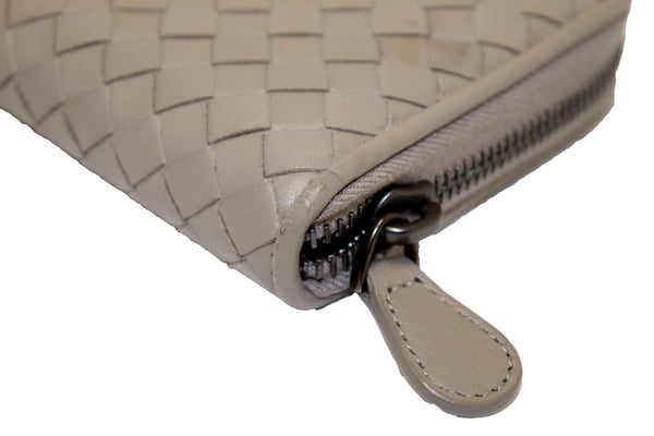 Bottega Veneta Grey Nappa Intrecciato Leather Zip Around Wallet