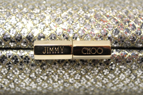 Jimmy Choo Gold Glitter Fabric Mini Tube Clutch