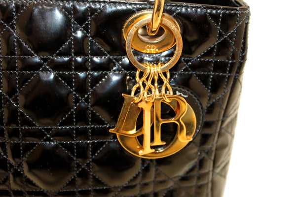 Christian Dior Black Patent Cannage Medium Lady Dior