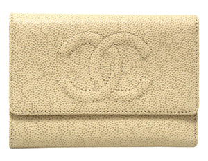 New Chanel White Caviar Leather Classic CC Timeless Medium Trifold Wallet