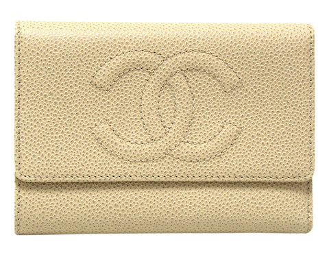 New Chanel White Caviar Leather Classic CC Timeless Medium Trifold Wallet