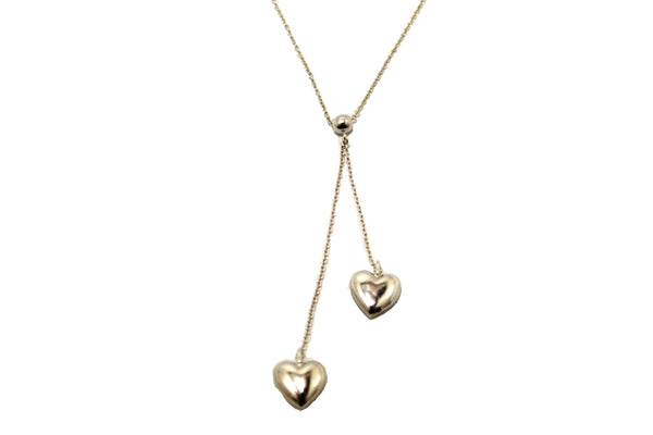 Tiffany & Co. Sterling Silver Double Drop Puffed Heart Dangling Lariat Necklace