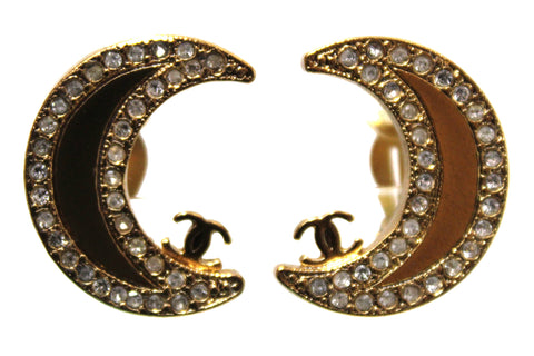 Chanel Vintage Gold Plated Crescent Moon Classic Clip On Earrings