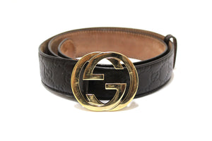 Gucci Black Signature Leather with Gold GG Buckle Belt size 38