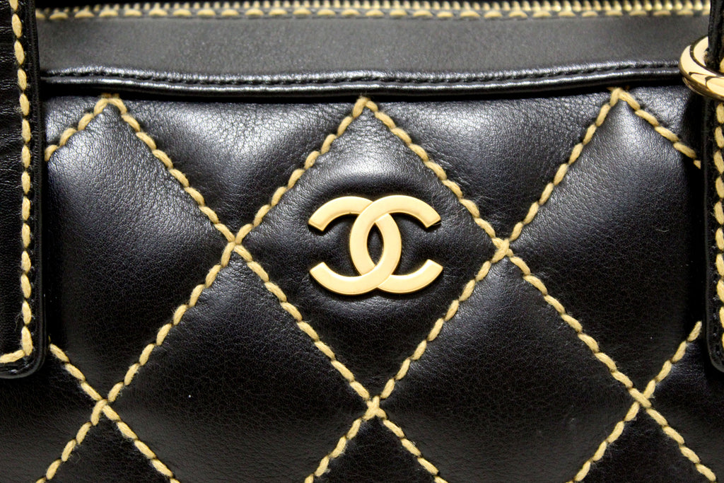 Chanel Black Leather Surpique Bowler Bag