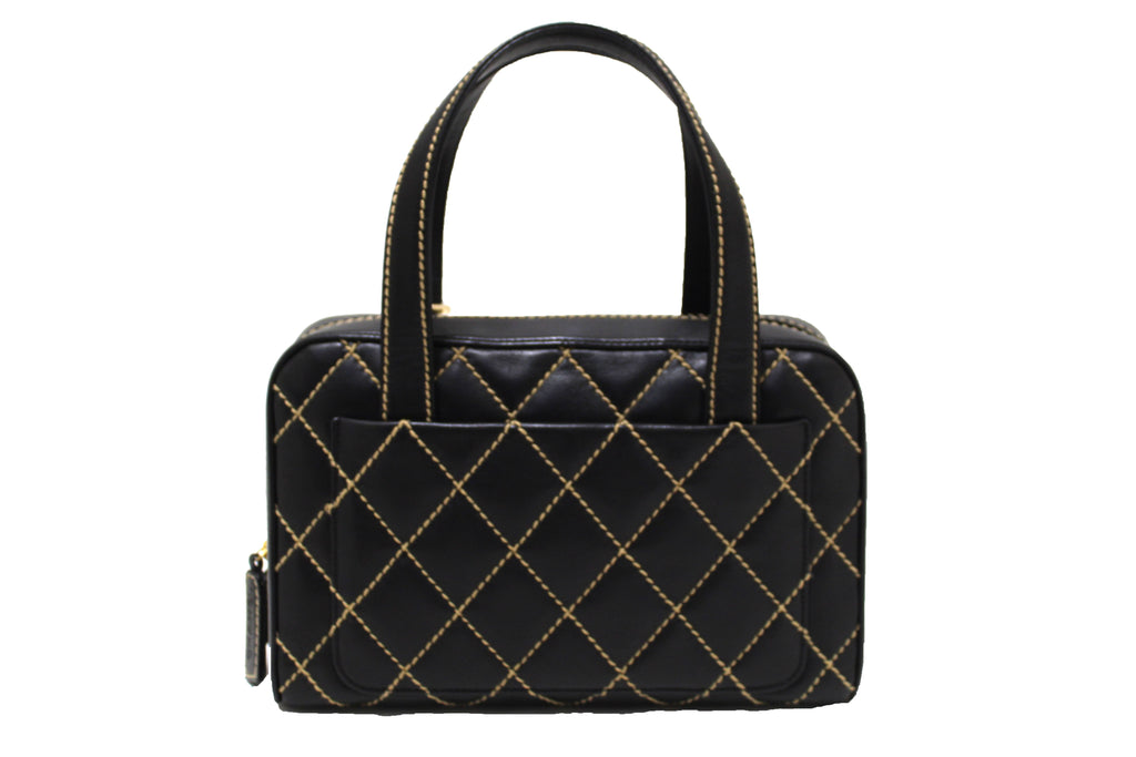 Chanel Vintage Surpique Bowler Bag - Black Handle Bags, Handbags