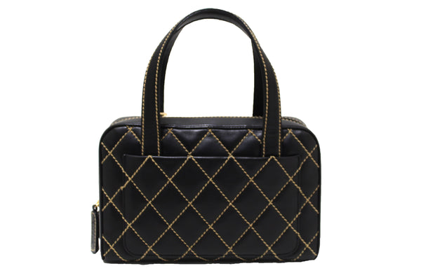 Chanel Black Calfskin Leather Contrast Stitch Surpique Bowler Bag