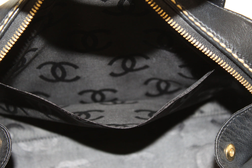 Chanel Black Calfskin Leather Contrast Stitch Surpique Bowler Bag – Italy  Station