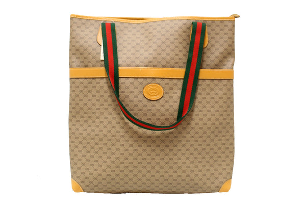 Gucci Vintage Brown GG Canvas with Web Stripes Strap Tote Bag