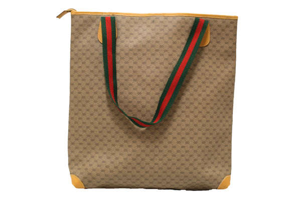 Gucci Vintage Brown GG Canvas with Web Stripes Strap Tote Bag