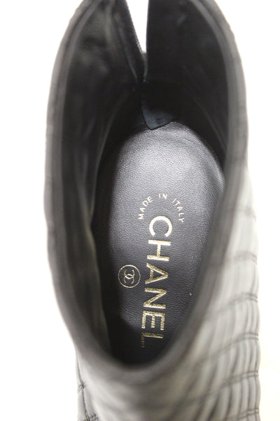 NEW  Chanel Black Quilted Leather Ankle Heel Boots Size 40.5