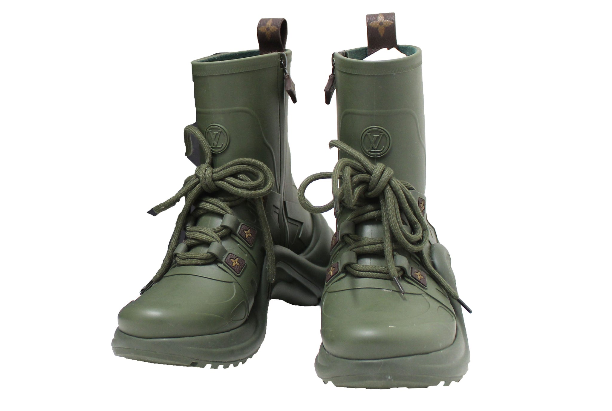 Louis Vuitton Khaki Green Mat Rubber Archlight Sneaker Boot Size 37