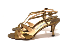 Manolo Blahnik Bronze Leather Antonella Slingback Heels Size 40