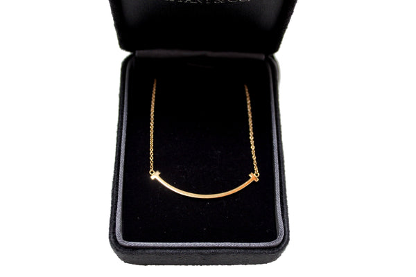 Tiffany & Co 18K Yellow Gold Small T Smile Pendant Necklace