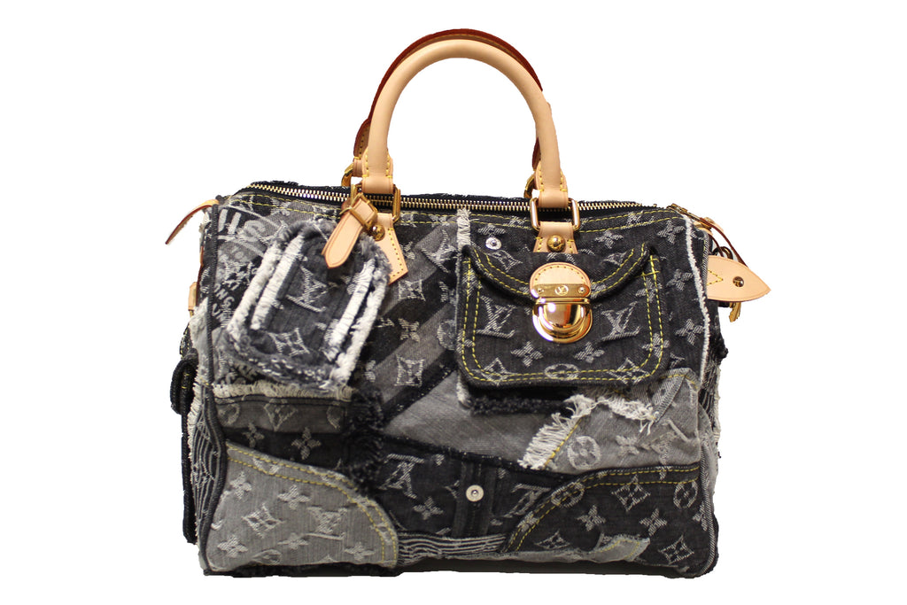 Authentic Louis Vuitton Limited Edition Black Monogram Denim Patchwork Speedy  30 Handbag – Italy Station