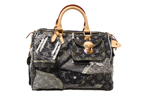 Louis Vuitton Limited Edition Black Monogram Denim Patchwork Speedy 30 Handbag