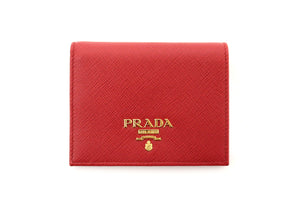 新款 Prada 紅色 Saffiano 皮革小號雙折皮夾