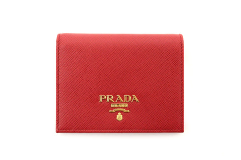 新款 Prada 紅色 Saffiano 皮革小號雙折皮夾