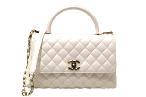 Chanel White Quilted Caviar Leather Medium CoCo Handle Flap Bag