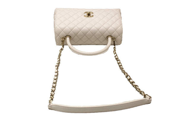 Chanel White Quilted Caviar Leather Medium CoCo Handle Flap Bag