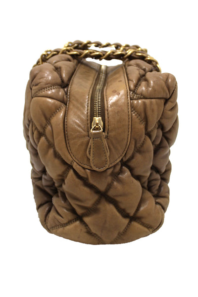 Chanel Beige Bubble Quilted Lambskin Leather Bowler Bag