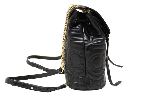 Salvatore Ferragamo Black Gancini Quilted Leather Medium Backpack