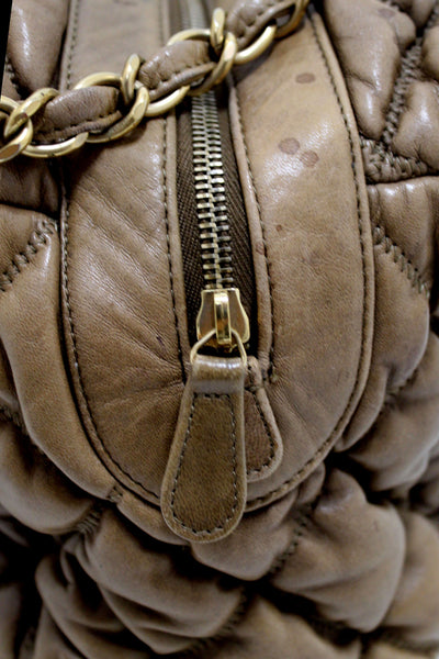 Chanel Beige Bubble Quilted Lambskin Leather Bowler Bag