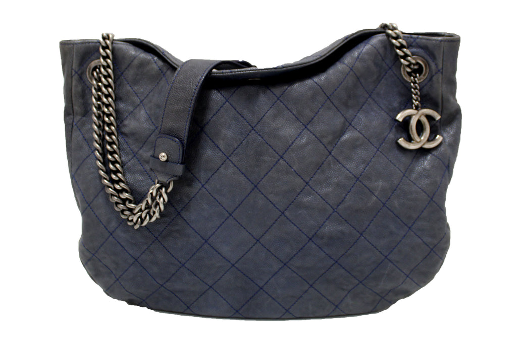 Used Blue Chanel Blue Leather Coco Cabas Shoulder Bag Tote with