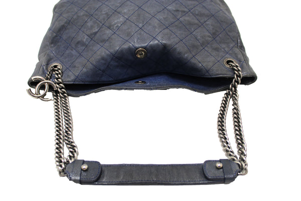 Chanel Blue Quilted Caviar Leather Hobo Shoulder Bag
