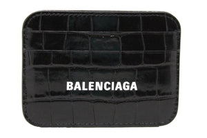 NEW Balenciaga Black Crocodile Embossed Calfskin Card Holder