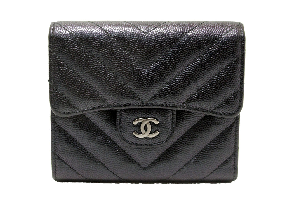 CHANEL Caviar Quilted Compact French Flap Wallet Black 1285170