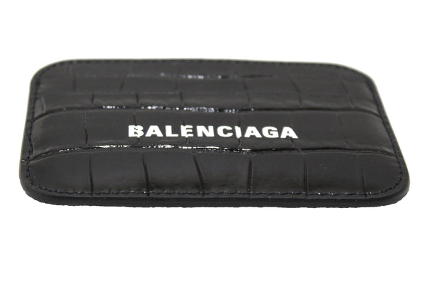 NEW Balenciaga Black Crocodile Embossed Calfskin Card Holder