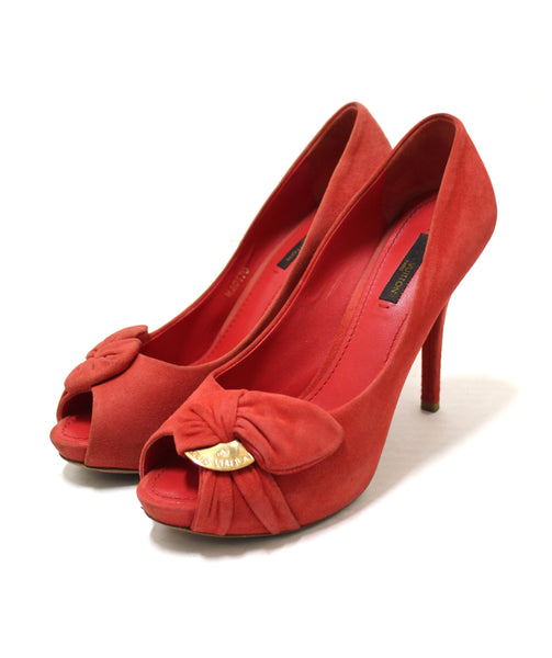 路易威登紅色絨面革皮革泵鞋尺寸37