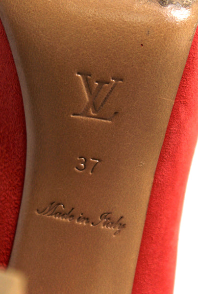 Louis Vuitton Red Suede Leather Pumps Shoes Size 37