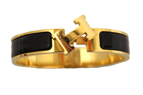 Hermes Black Enamel With Gold Plated Clic Clac H PM Bangle