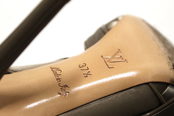 Louis Vuitton Taupe Satin Bow Woven Open Toe Pump Shoes Size 37.5
