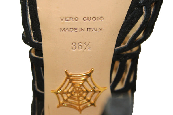 夏洛特奧林匹亞黑色絨面革蜘蛛網高跟鞋鞋​​子尺寸36.5