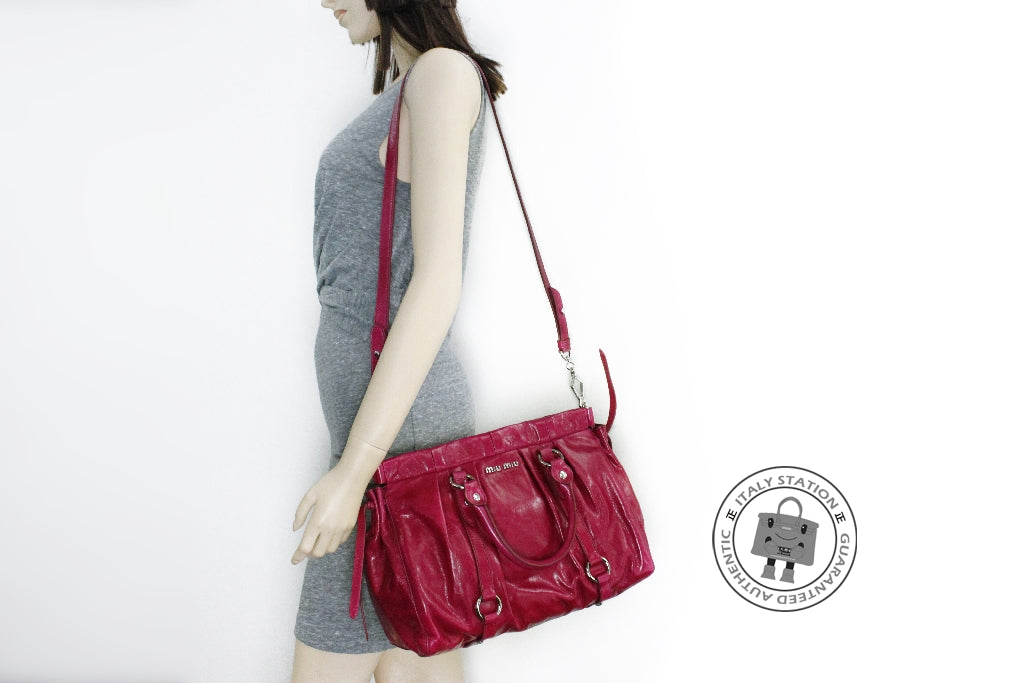Miu Miu Vitello Lux Handbag RT0383 Beige Leather Pony-style