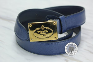 PRADA Prada 1C5718 053 Saffiano Cinture Fibbia Oro 2.5 CM Bluette / F | Italystation.com - Shop Now at italystation.com