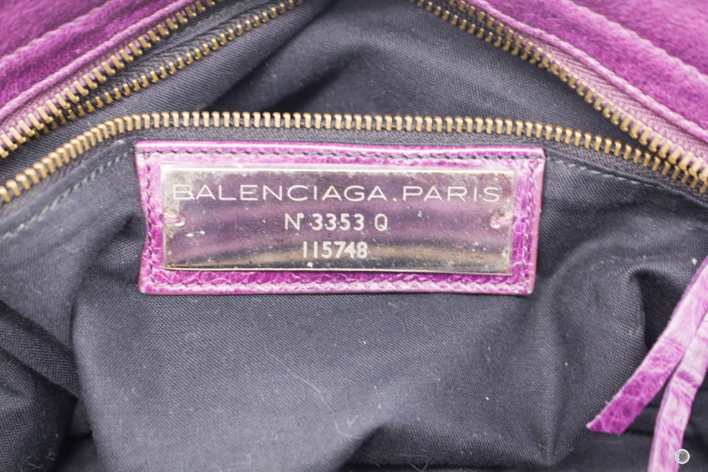 Balenciaga 115748 D94JT Small Stud City Purple Lambskin Tote Bag BHW