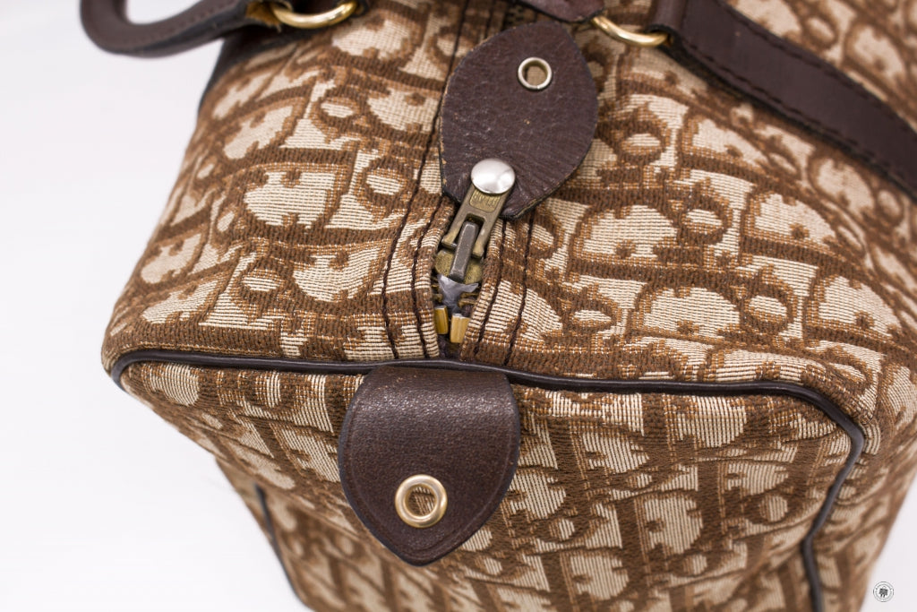 Christian Dior Vintage Logo Jacquard Fabric & Leather T Shoulder Bags