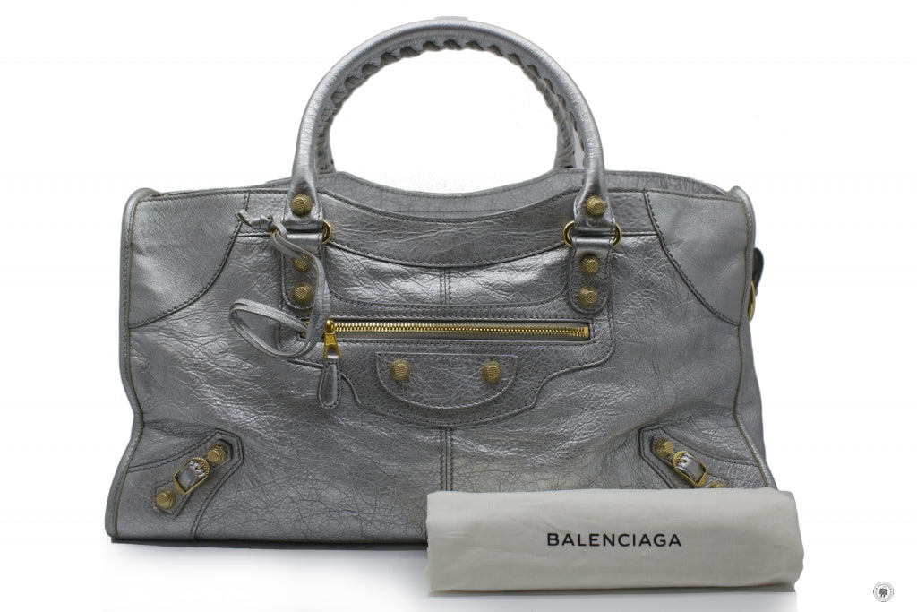 Balenciaga 282009 D94JG Giant Stud Part Time Matte Silver Lambskin