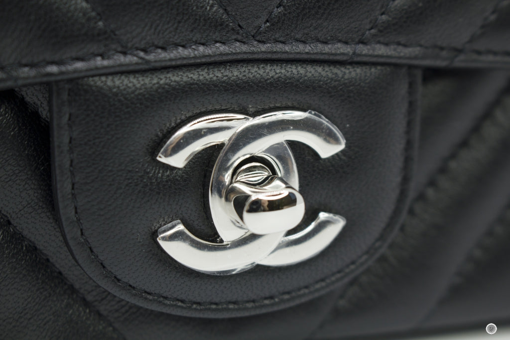 Chanel Quilted Mini Rectangular Black Caviar Silver Hardware 17C
